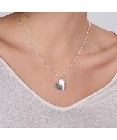 Personalized Memorial Fingerprint Heart Necklace : Engraved Name Customized Letters Actual Fingerprint Oval Pendant Necklace ...