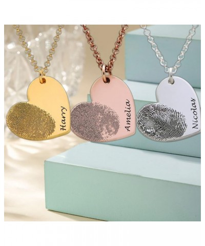 Personalized Memorial Fingerprint Heart Necklace : Engraved Name Customized Letters Actual Fingerprint Oval Pendant Necklace ...