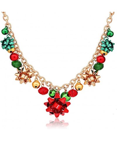 Christmas Necklaces Colorful Jingle Bells Bow Pendant Necklaces Beaded Collar Choker Necklace Chain Christmas Holiday Party J...