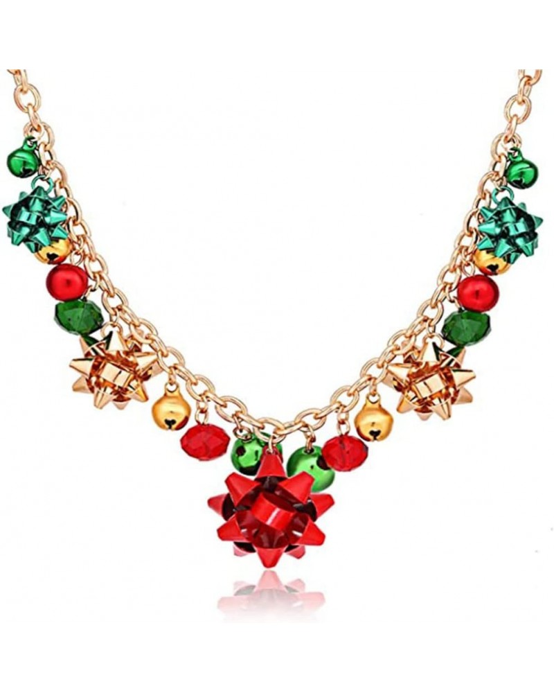 Christmas Necklaces Colorful Jingle Bells Bow Pendant Necklaces Beaded Collar Choker Necklace Chain Christmas Holiday Party J...