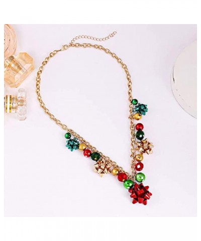 Christmas Necklaces Colorful Jingle Bells Bow Pendant Necklaces Beaded Collar Choker Necklace Chain Christmas Holiday Party J...