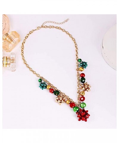 Christmas Necklaces Colorful Jingle Bells Bow Pendant Necklaces Beaded Collar Choker Necklace Chain Christmas Holiday Party J...