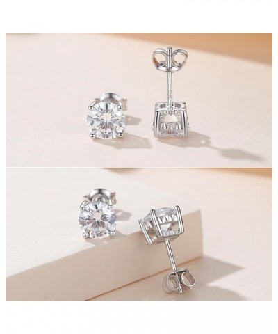 Rhodium Plated 925 Sterling Silver Round Brilliant Cut & Princess Cut Cubic Zirconia Stud Earrings for Women Men Hypoallergen...