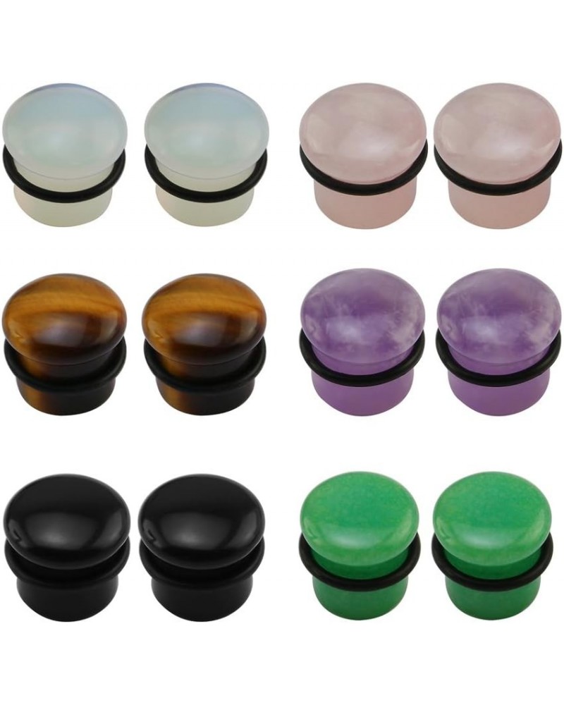 6 Pairs Mixed Stone Single Flare Ear Plugs Gauges Tunnels Expander with Silicone O-Ring Gauge-11/16"(18mm) $9.24 Body Jewelry