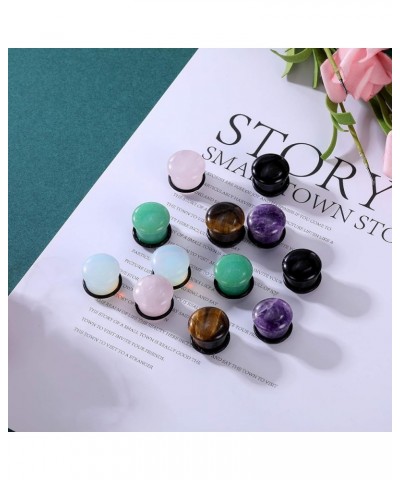 6 Pairs Mixed Stone Single Flare Ear Plugs Gauges Tunnels Expander with Silicone O-Ring Gauge-11/16"(18mm) $9.24 Body Jewelry