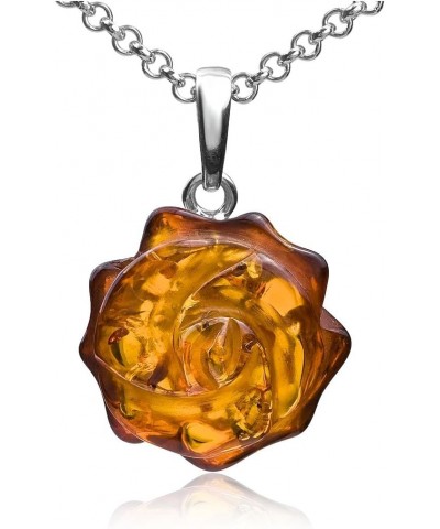 Amber Sterling Silver Rose Pendant Necklace 18 Inches $25.50 Necklaces