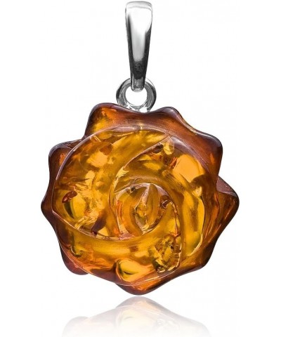 Amber Sterling Silver Rose Pendant Necklace 18 Inches $25.50 Necklaces