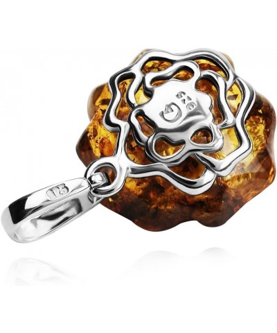 Amber Sterling Silver Rose Pendant Necklace 18 Inches $25.50 Necklaces