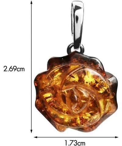 Amber Sterling Silver Rose Pendant Necklace 18 Inches $25.50 Necklaces