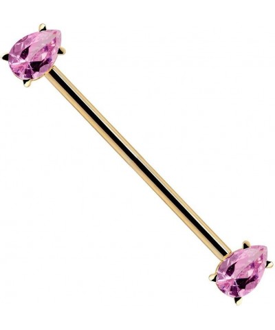 Pink Teardrop Gem 14k Gold Industrial Piercing Barbell 14k Yellow Gold | 14G | 1 9/16" (40mm) $131.88 Body Jewelry