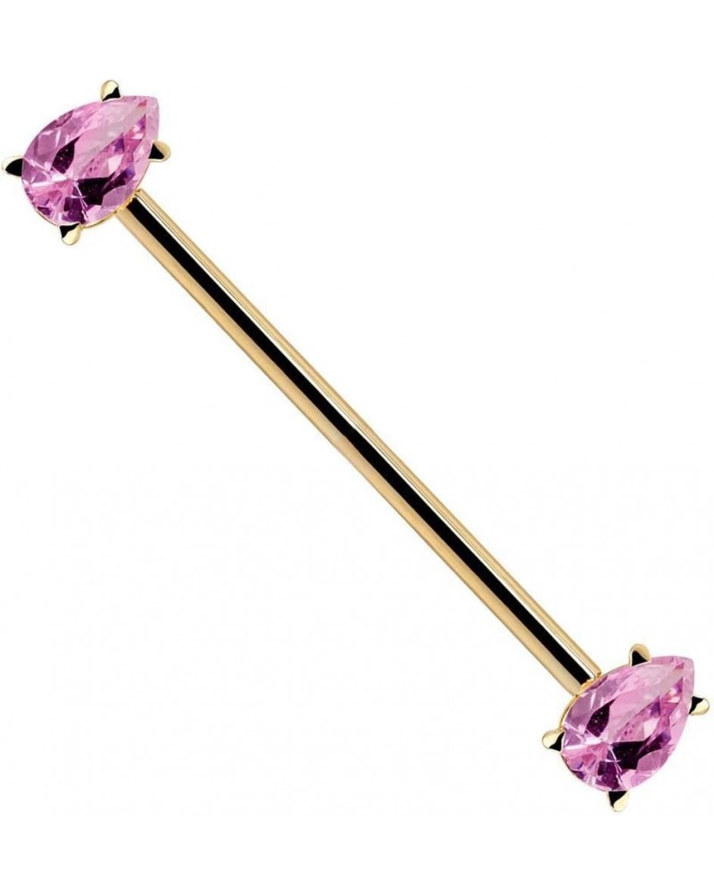 Pink Teardrop Gem 14k Gold Industrial Piercing Barbell 14k Yellow Gold | 14G | 1 9/16" (40mm) $131.88 Body Jewelry