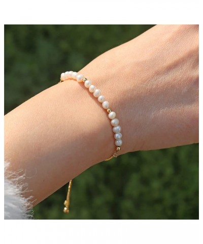 Dainty Pearl Chain Bracelets 14K Gold Bracelet for Women Adjustable Baroque Culture Jewelry Gifts for Mother Wife Girls 1-gol...