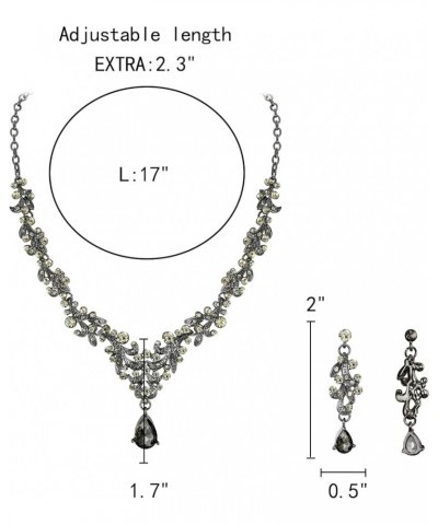 Wedding Jewelry for Bride Austrian Crystal Floral Necklace and Earrings Set Gifts fit with Wedding Guest Dress Grey Black-Ton...