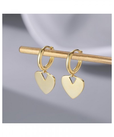 Solid 925 Sterling Silver Love Heart Drop Earrings Hoop for Women Teen Girls Heart Hoop Dangle Earrings Huggie B-Gold $11.39 ...