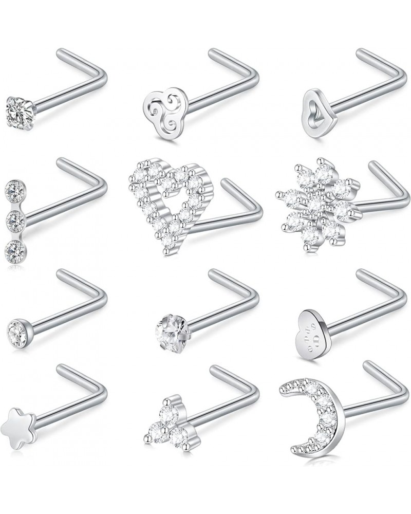 Nose Studs 18g 20g 22g Nose Stud Nose Rings Studs Corkscrew Nose Rings Nose piercing Stud Nose Ring Nose Screw Nose Bone Tiny...