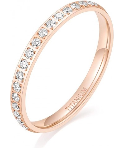 2mm Women Titanium Eternity Ring Half Cubic Zirconia Anniversary Wedding Engagement Band rose gold $10.82 Rings