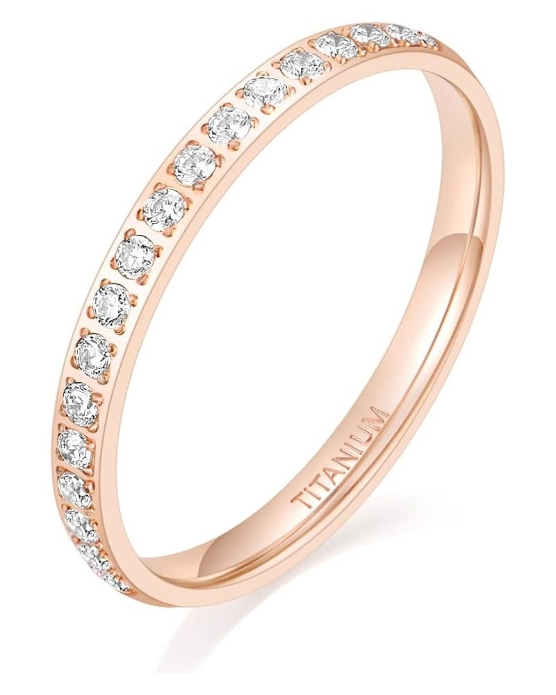 2mm Women Titanium Eternity Ring Half Cubic Zirconia Anniversary Wedding Engagement Band rose gold $10.82 Rings