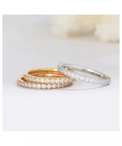 2mm Women Titanium Eternity Ring Half Cubic Zirconia Anniversary Wedding Engagement Band rose gold $10.82 Rings