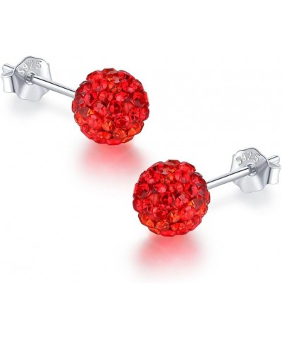 Crystal Ball Earrings Stud 925 Sterling Silver Paved Rhinestones Bling Unisex 8mm RedCrystal $8.69 Earrings