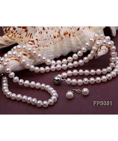 White Freshwater Pearl Necklace Bracelet and Earrings Set Pearl Jewellery Set AA + 5-6mm $31.50 Jewelry Sets