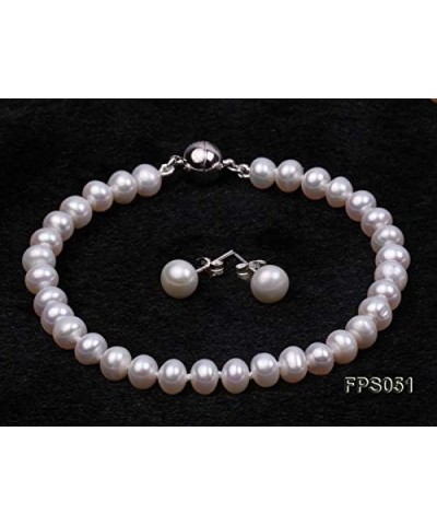 White Freshwater Pearl Necklace Bracelet and Earrings Set Pearl Jewellery Set AA + 5-6mm $31.50 Jewelry Sets