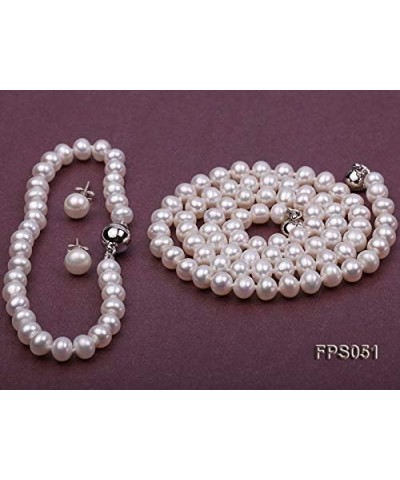 White Freshwater Pearl Necklace Bracelet and Earrings Set Pearl Jewellery Set AA + 5-6mm $31.50 Jewelry Sets