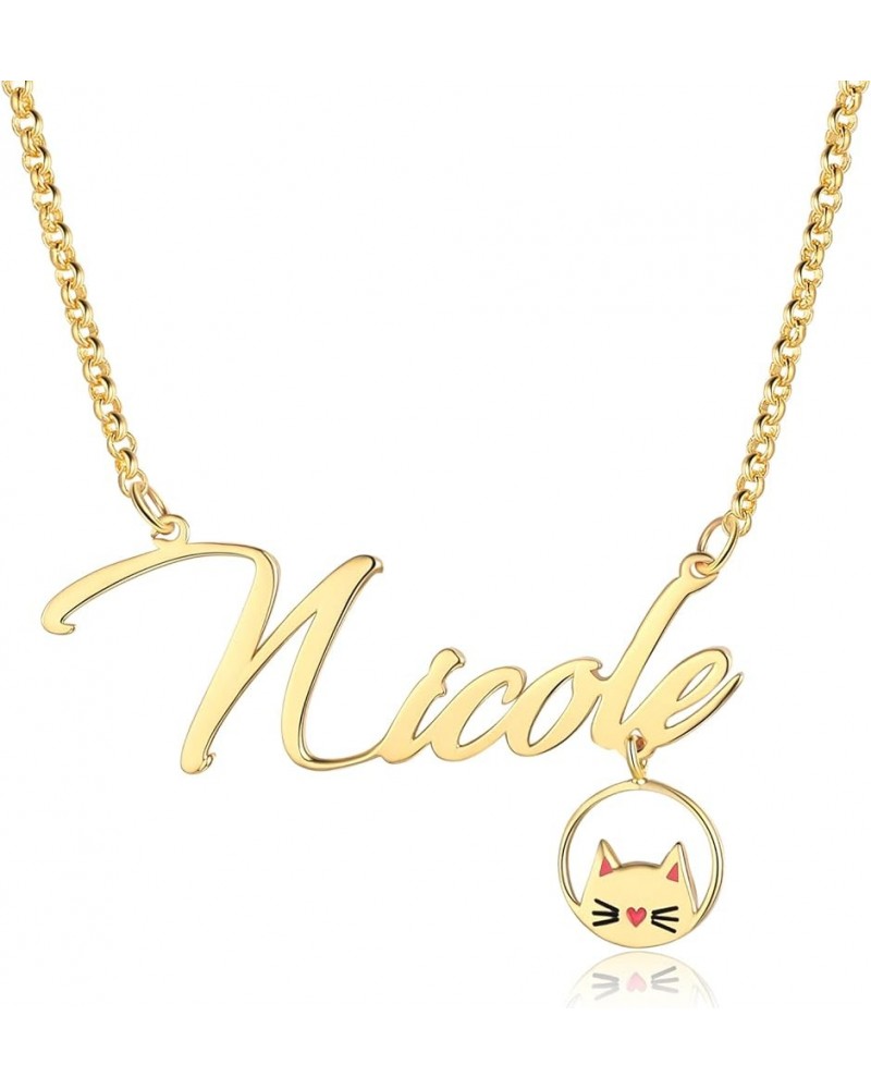 Custom Cat Name Necklace for Women Gold Chain Cute Kitty Name Necklace Women Personalized Name Jewelry for Girls Design 4 $10...