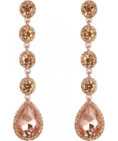 Women's Elegant Wedding Bridal Crystal Beaded Teardrop Chandelier Dangle Earrings Peach Morganite Color Rose-Gold-tone $9.68 ...