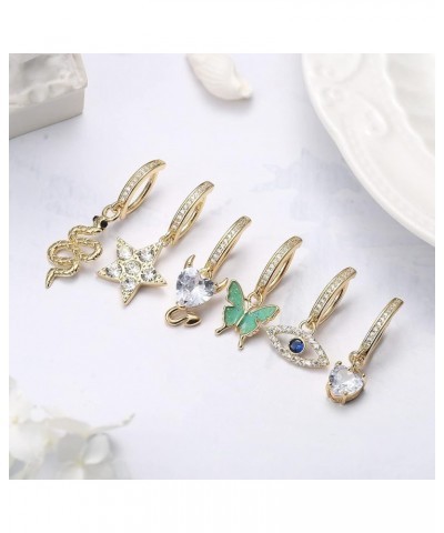 6 Pcs 14G Clicker Belly Button Ring for Women 316L Surgical Steel Butterfly Snake Evil Eye Heart CZ Opal Dangle Belly Button ...