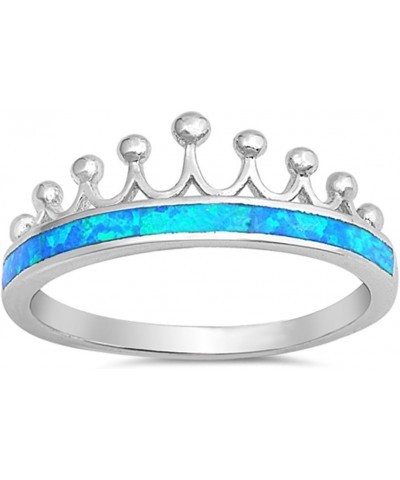 CHOOSE YOUR COLOR Sterling Silver Crown Tiara Ring Blue (Simulated Opal) $14.50 Rings