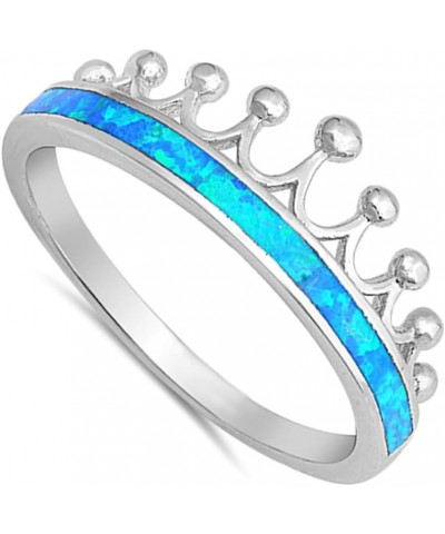 CHOOSE YOUR COLOR Sterling Silver Crown Tiara Ring Blue (Simulated Opal) $14.50 Rings