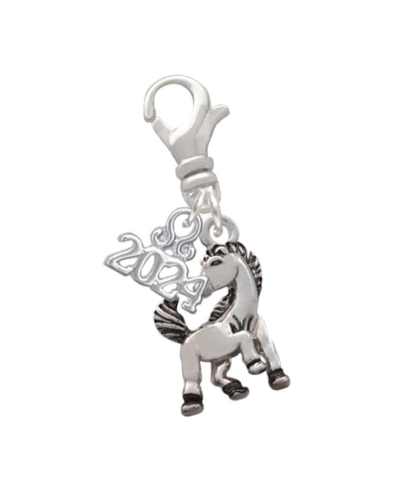 Silvertone Small Mustang - Mascot - Clip on Charm with Year 2024 $11.00 Bracelets