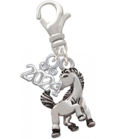 Silvertone Small Mustang - Mascot - Clip on Charm with Year 2024 $11.00 Bracelets