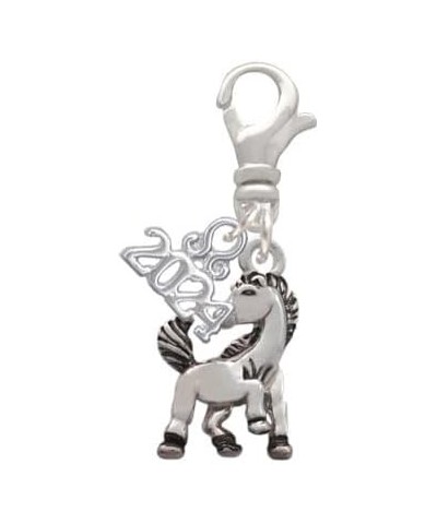 Silvertone Small Mustang - Mascot - Clip on Charm with Year 2024 $11.00 Bracelets