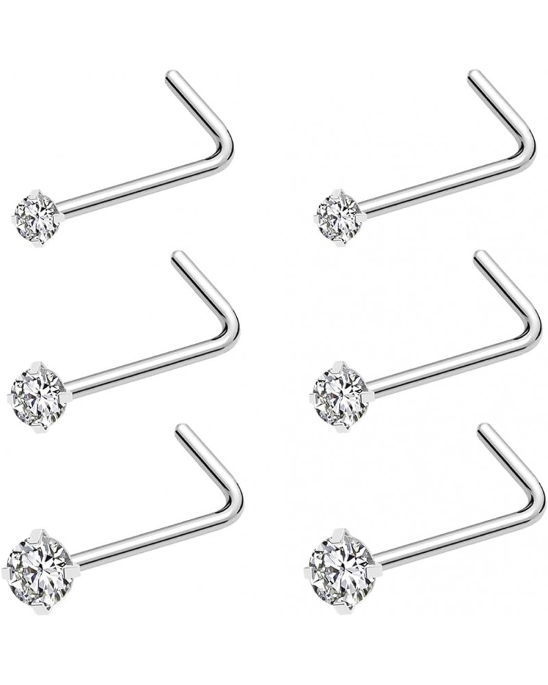 20G Nose Ring 316L Surgical Steel Nose Ring Studs, L Shaped Corkscrew Bone Nose Ring Studs for Women Men 2mm 2.5mm 3mm CZ Sma...