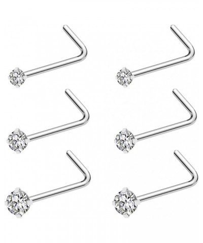 20G Nose Ring 316L Surgical Steel Nose Ring Studs, L Shaped Corkscrew Bone Nose Ring Studs for Women Men 2mm 2.5mm 3mm CZ Sma...