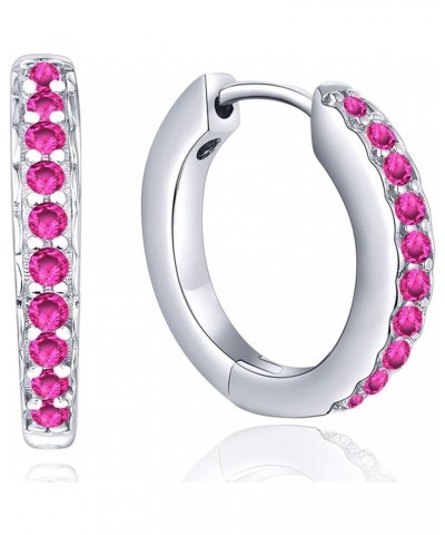 Hoop Earrings 925 Sterling Silver Halo Round Huggie Earrings Birthstones Jewelry for Women 07-ruby-Jul $27.95 Earrings