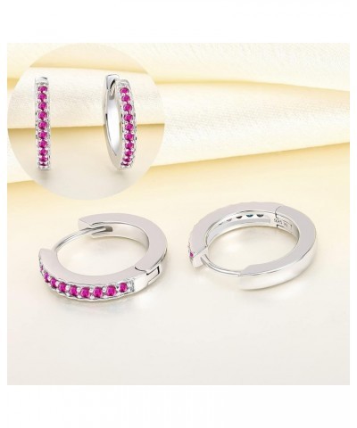 Hoop Earrings 925 Sterling Silver Halo Round Huggie Earrings Birthstones Jewelry for Women 07-ruby-Jul $27.95 Earrings