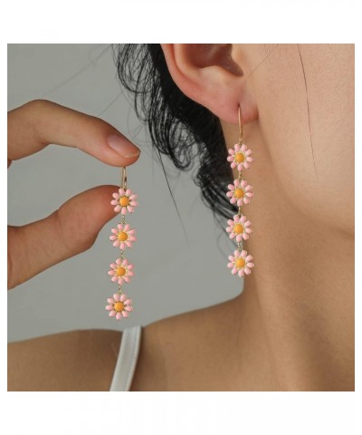 Colorful Daisy Flower Long Dangle Earrings Enamel Daisy Flower Dangling Earring Plant Sunflower Floral Earrings Spring Summer...