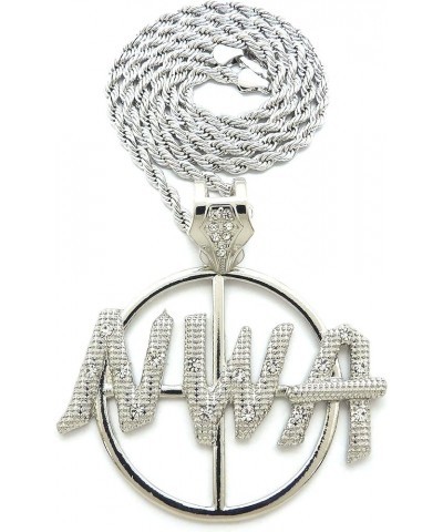 Stone Stud Textured NWA on Sight Target Pendant with 4 mm 24" Rope Chain Necklace Silver-Tone $11.00 Necklaces