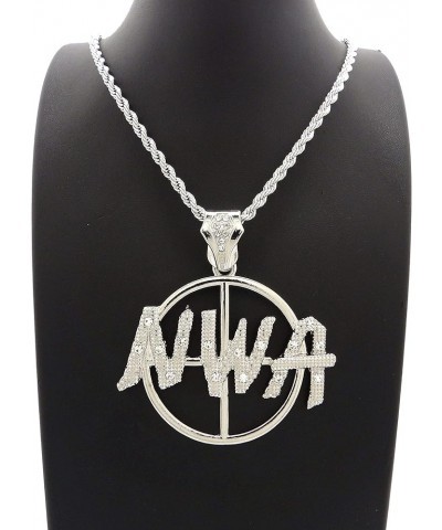 Stone Stud Textured NWA on Sight Target Pendant with 4 mm 24" Rope Chain Necklace Silver-Tone $11.00 Necklaces