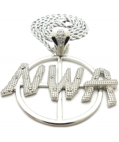 Stone Stud Textured NWA on Sight Target Pendant with 4 mm 24" Rope Chain Necklace Silver-Tone $11.00 Necklaces