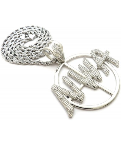 Stone Stud Textured NWA on Sight Target Pendant with 4 mm 24" Rope Chain Necklace Silver-Tone $11.00 Necklaces