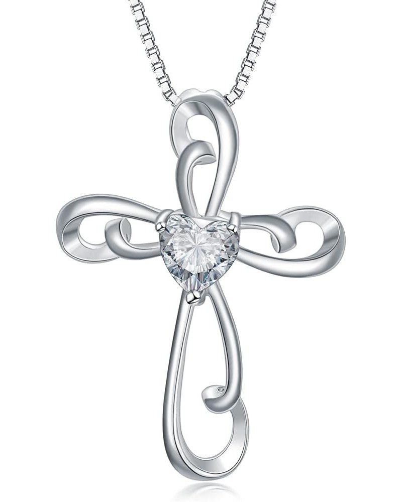 Cross Necklace for Women 925 Sterling Silver Birthstone Necklace Twisted Faith Cross Crucifix Pendant with Heart Shape Zircon...