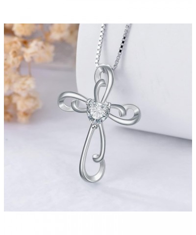 Cross Necklace for Women 925 Sterling Silver Birthstone Necklace Twisted Faith Cross Crucifix Pendant with Heart Shape Zircon...