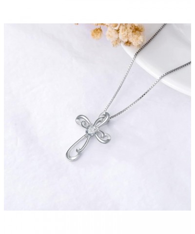 Cross Necklace for Women 925 Sterling Silver Birthstone Necklace Twisted Faith Cross Crucifix Pendant with Heart Shape Zircon...