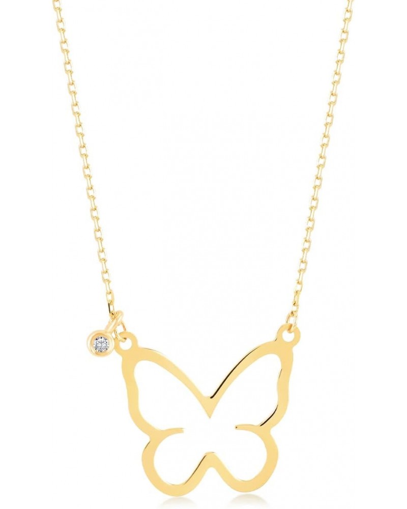 Diamond Butterfly Necklace | 14k Yellow Gold Open Butterfly Shaped Necklace for Women | 14k Solid Gold Animal Pendant Necklac...