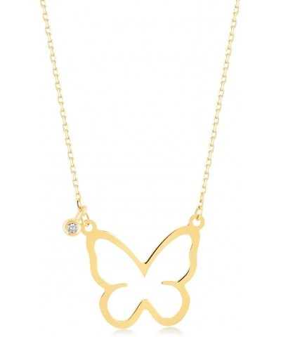 Diamond Butterfly Necklace | 14k Yellow Gold Open Butterfly Shaped Necklace for Women | 14k Solid Gold Animal Pendant Necklac...