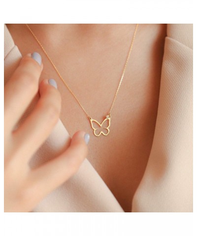 Diamond Butterfly Necklace | 14k Yellow Gold Open Butterfly Shaped Necklace for Women | 14k Solid Gold Animal Pendant Necklac...