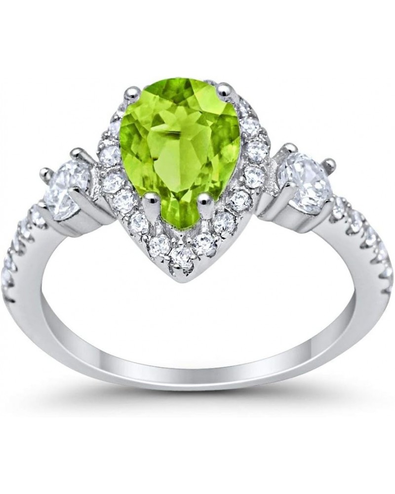 3-Stone Halo Teardrop Fashion Bridal Ring Pear Round Cubic Zirconia 925 Sterling Silver Sterling Silver Simulated Peridot $14...